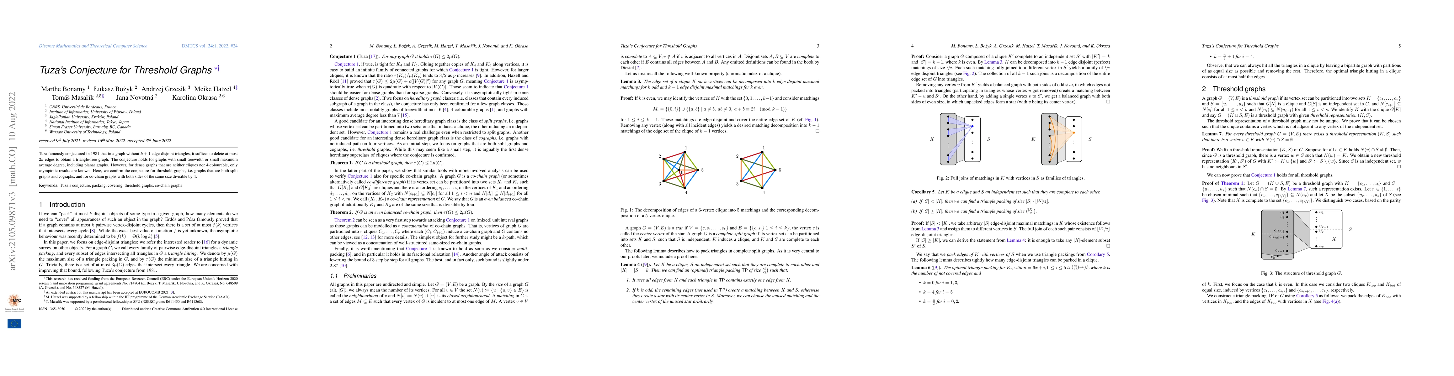Thumbnail for Tuza's Conjecture for Threshold Graphs