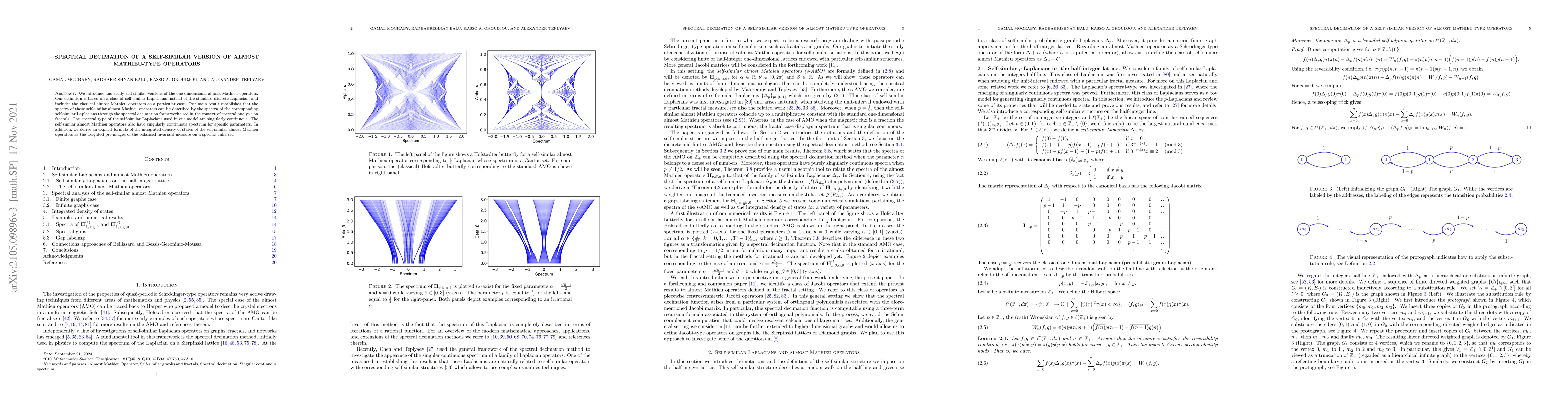 Thumbnail for Spectral decimation of a self-similar version of almost Mathieu-type
  operators