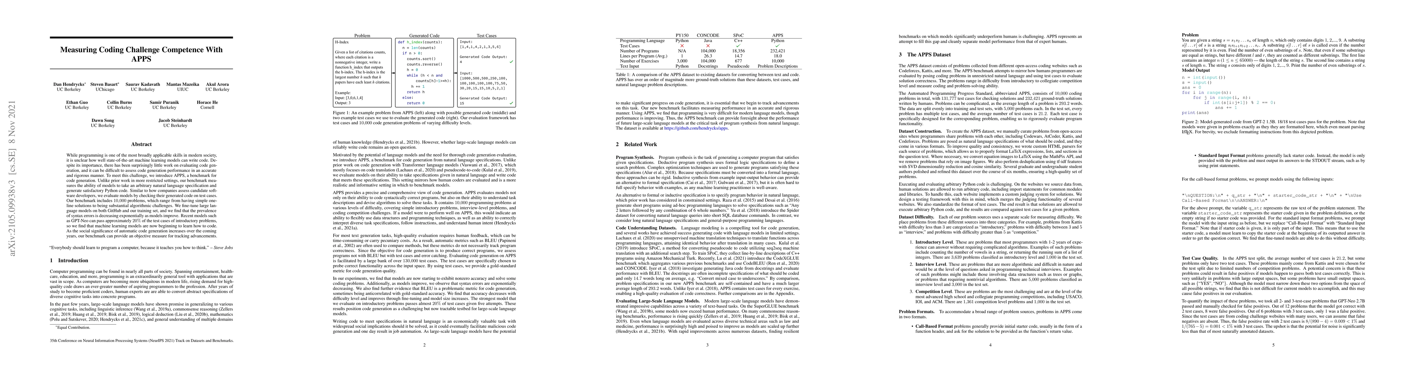 Thumbnail for Measuring Coding Challenge Competence With APPS