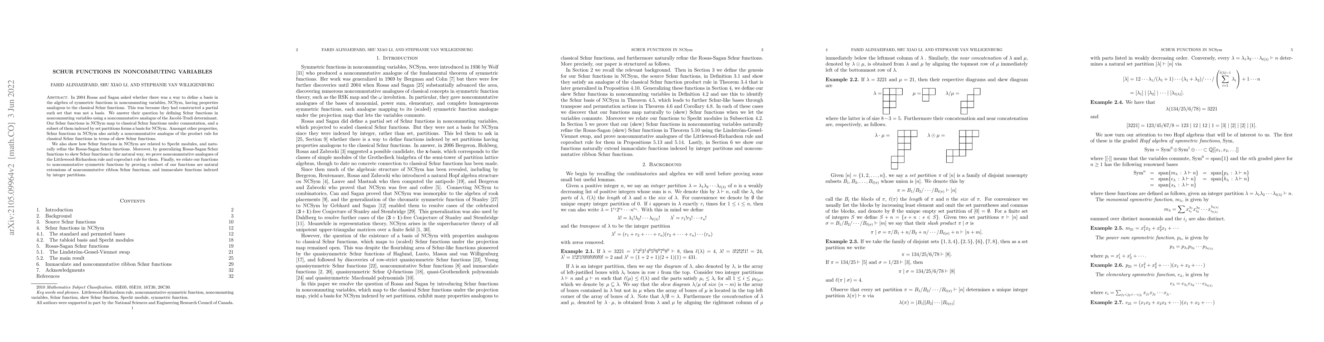 Thumbnail for Schur functions in noncommuting variables