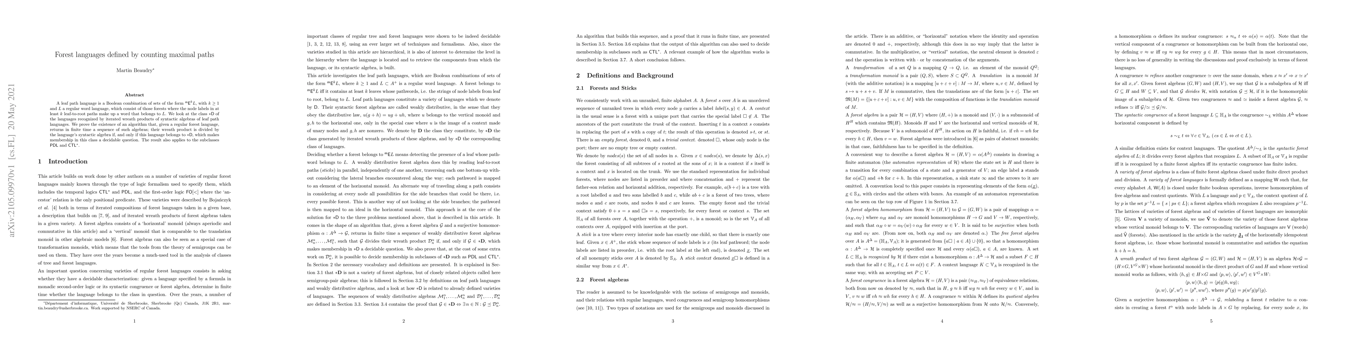 Thumbnail for Forest languages defined by counting maximal paths