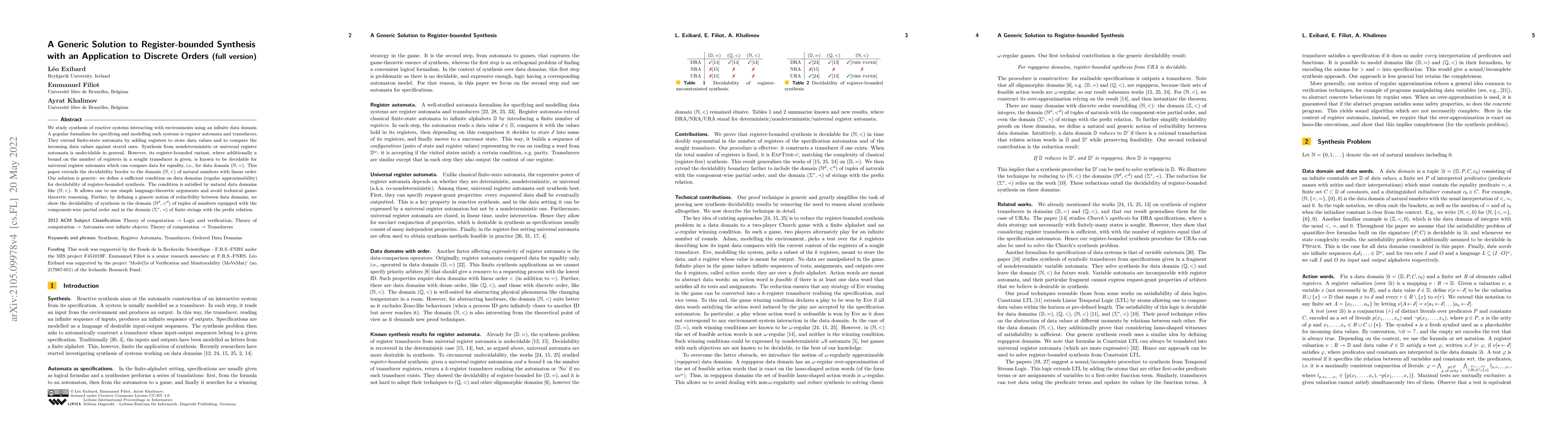 Thumbnail for A Generic Solution to Register-bounded Synthesis with an Application to
  Discrete Orders