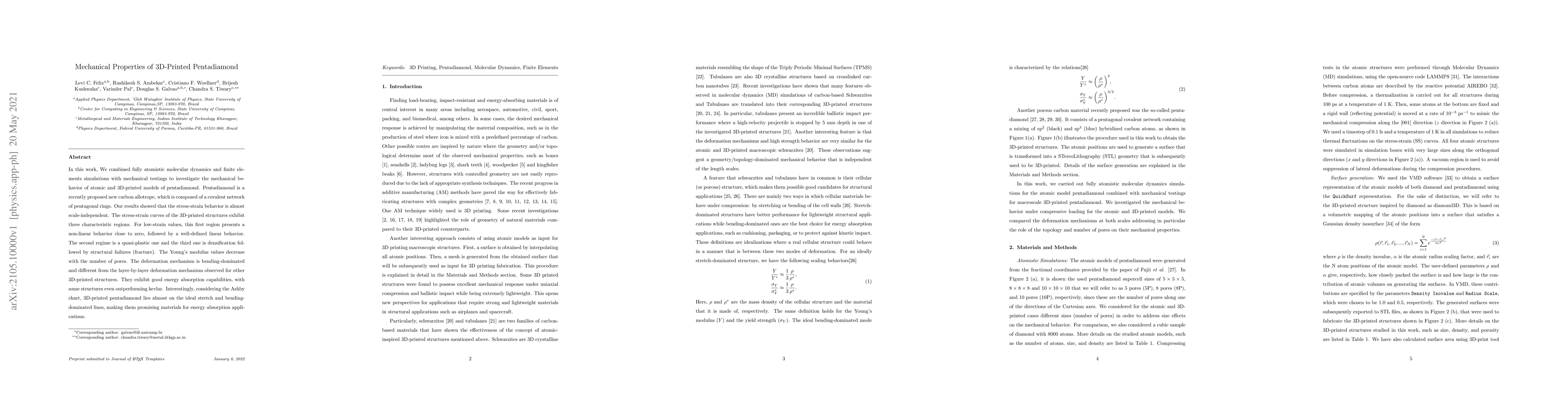 Thumbnail for Mechanical Properties of 3D-Printed Pentadiamond