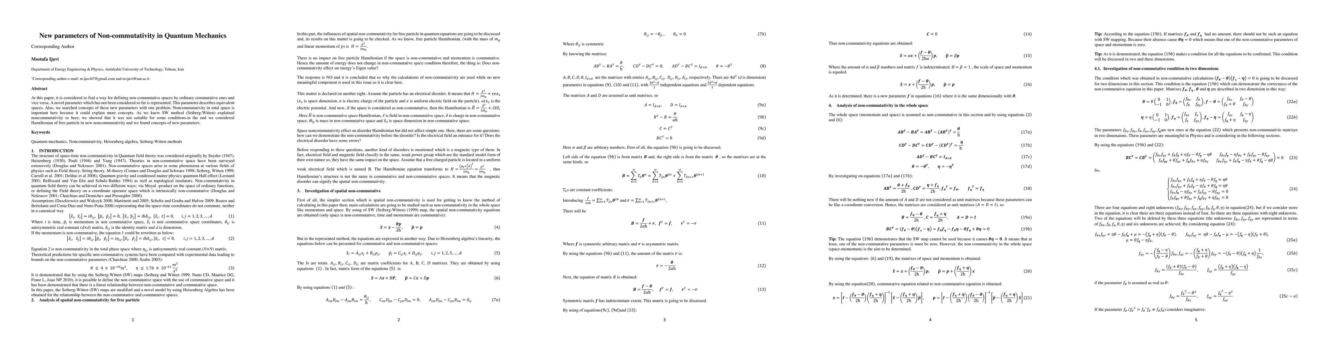 Thumbnail for New parameters of Non-commutativity in Quantum Mechanics