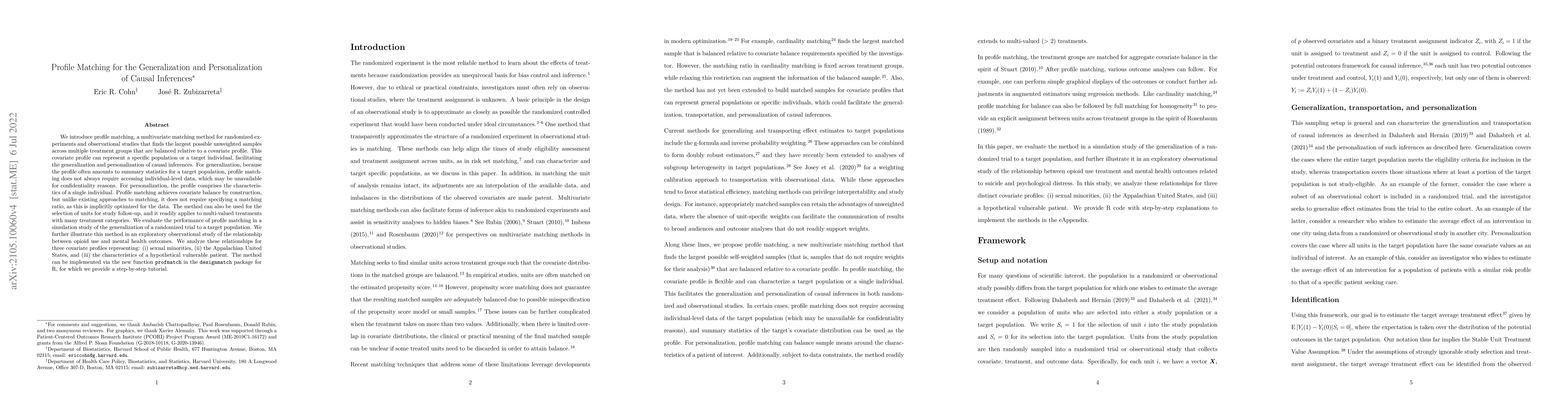 Thumbnail for Profile Matching for the Generalization and Personalization of Causal
  Inferences