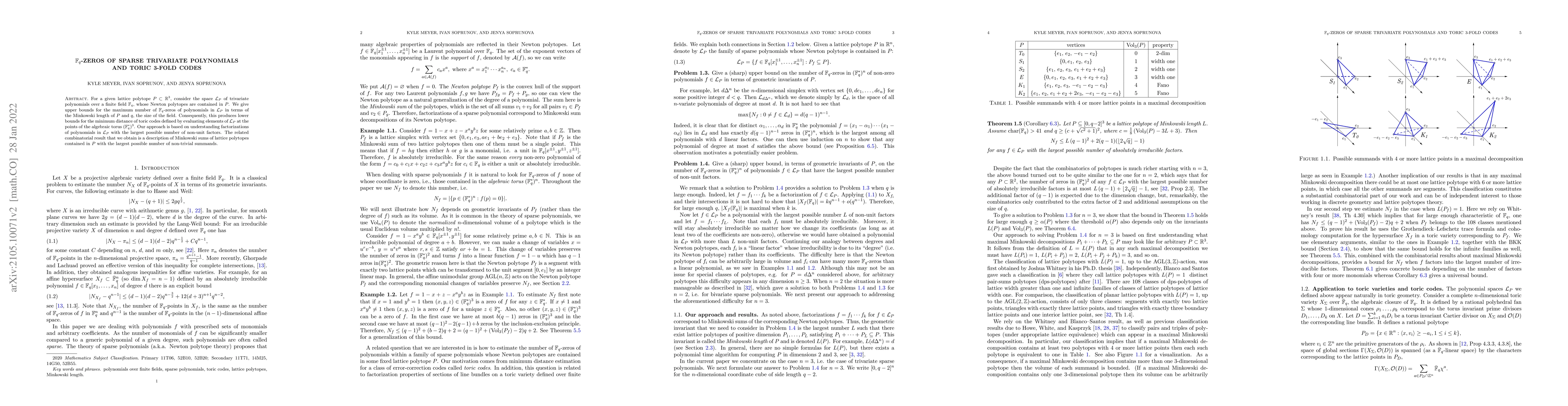 Thumbnail for $\mathbb{F}_q$-zeros of sparse trivariate polynomials and toric 3-fold
  codes