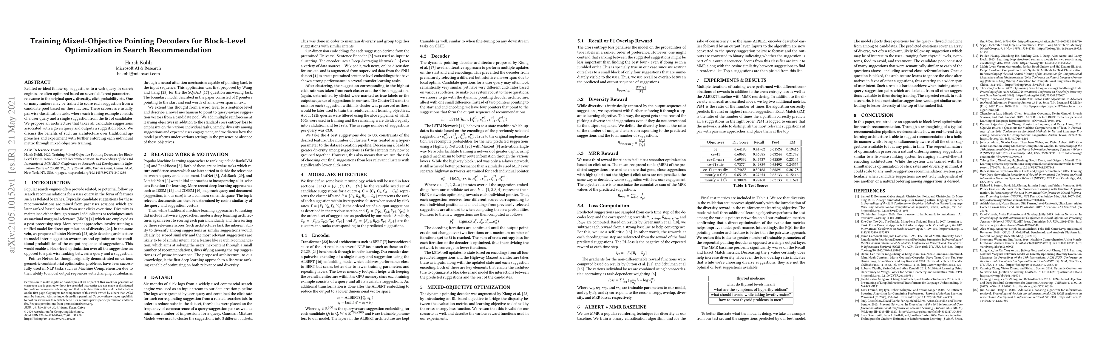 Thumbnail for Training Mixed-Objective Pointing Decoders for Block-Level Optimization
  in Search Recommendation