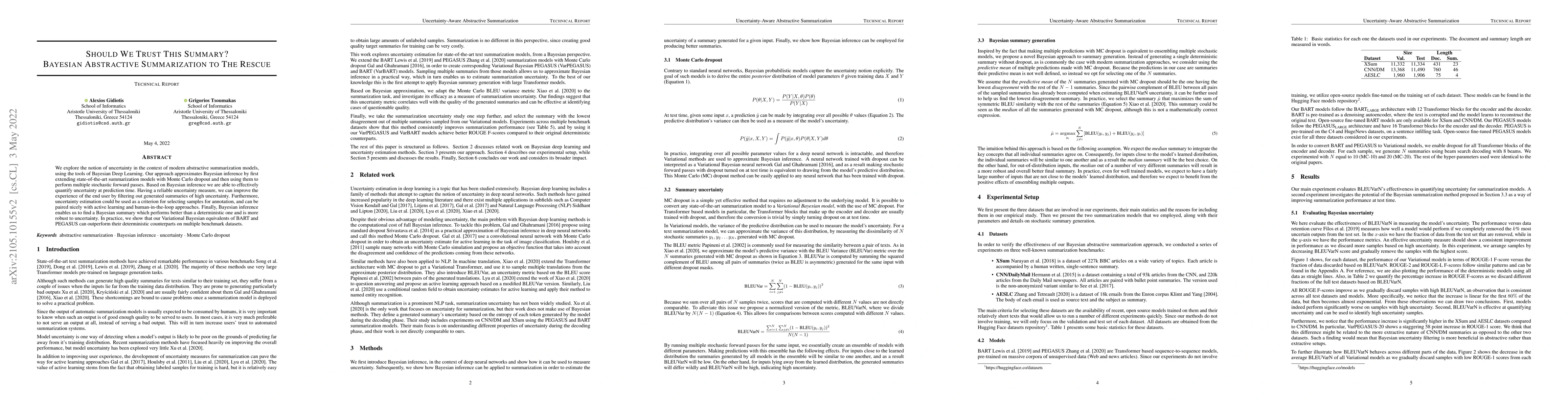 Thumbnail for Should We Trust This Summary? Bayesian Abstractive Summarization to The
  Rescue
