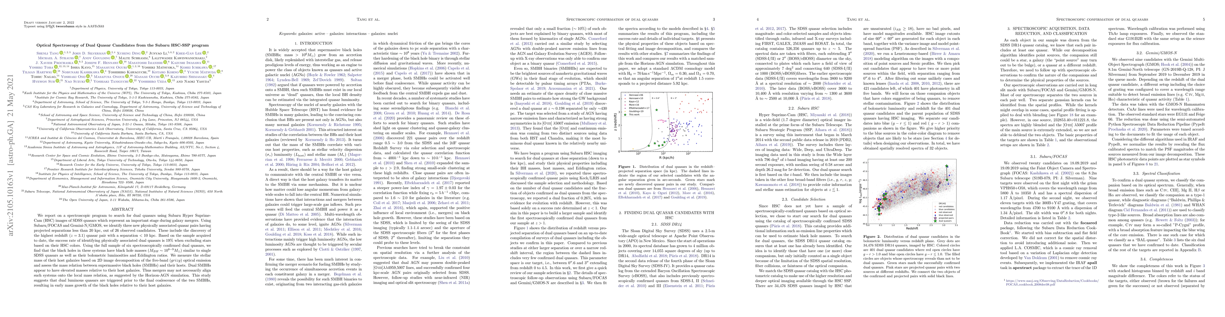 Thumbnail for Optical Spectroscopy of Dual Quasar Candidates from the Subaru HSC-SSP
  program