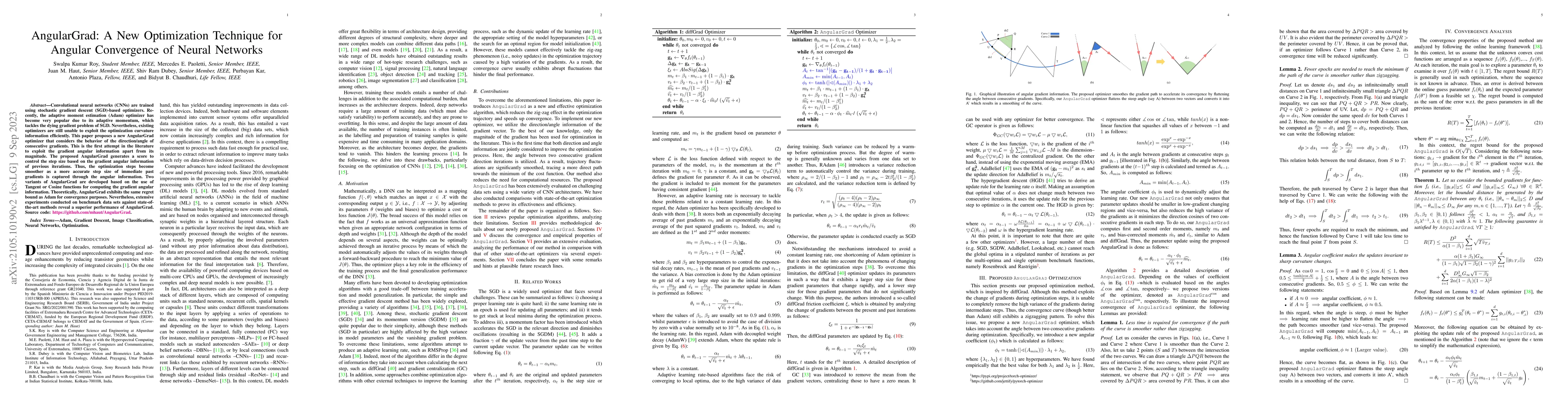 Thumbnail for AngularGrad: A New Optimization Technique for Angular Convergence of
  Convolutional Neural Networks