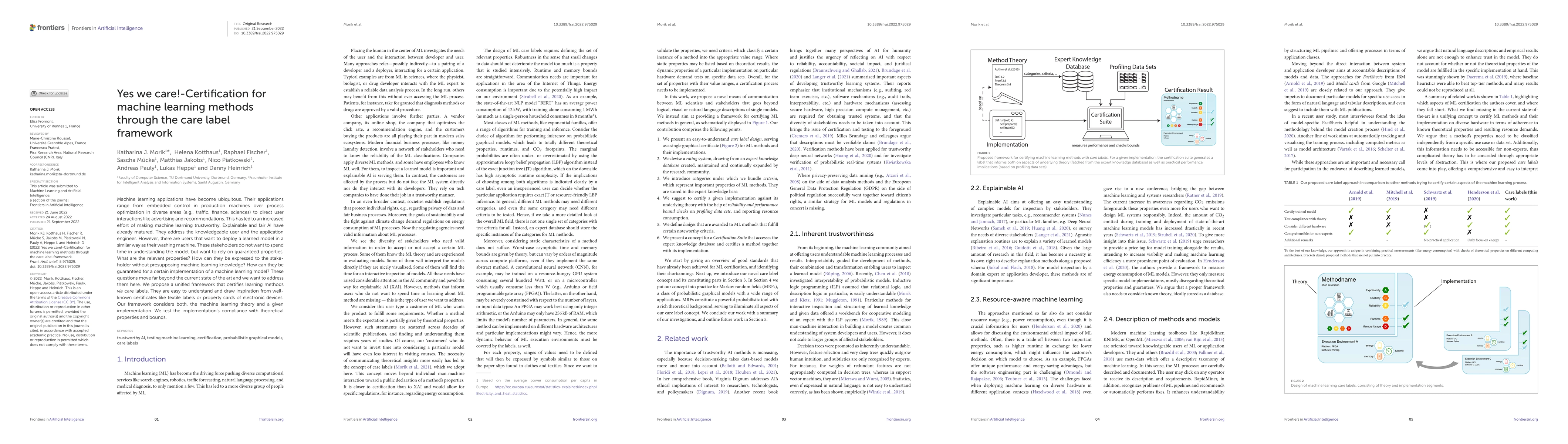 Thumbnail for Yes We Care! -- Certification for Machine Learning Methods through the
  Care Label Framework