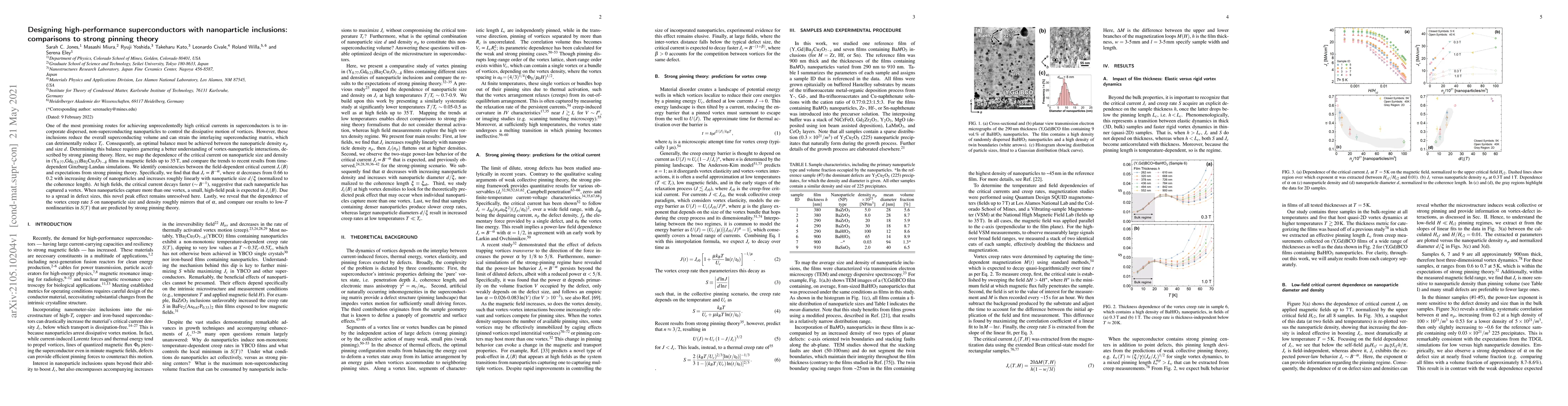 Thumbnail for Designing high-performance superconductors with nanoparticle inclusions:
  comparisons to strong pinning theory