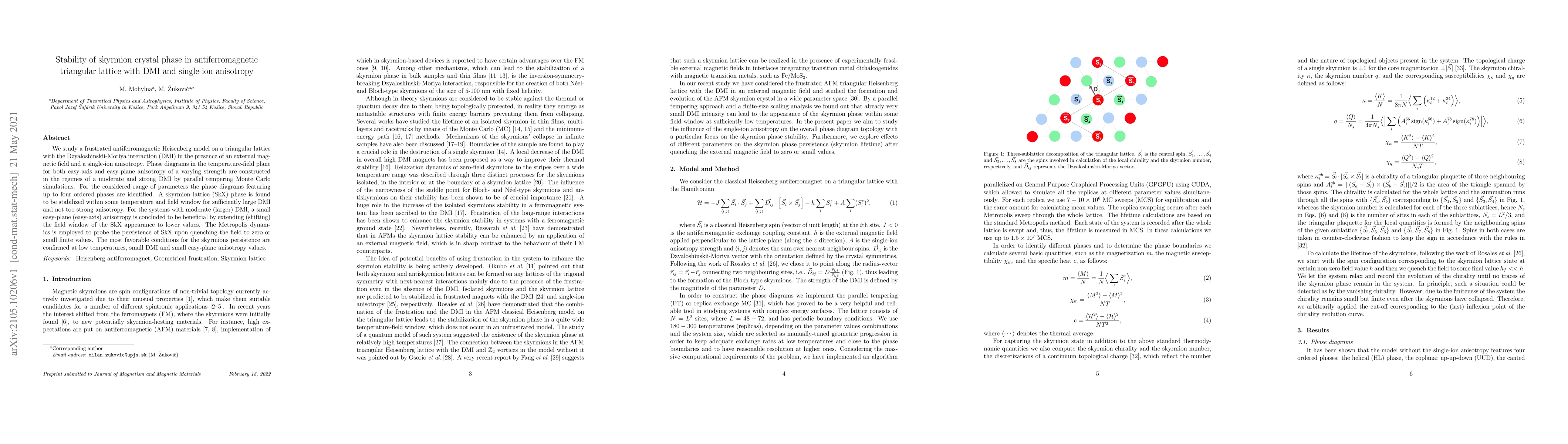 Thumbnail for Stability of skyrmion crystal phase in antiferromagnetic triangular
  lattice with DMI and single-ion anisotropy