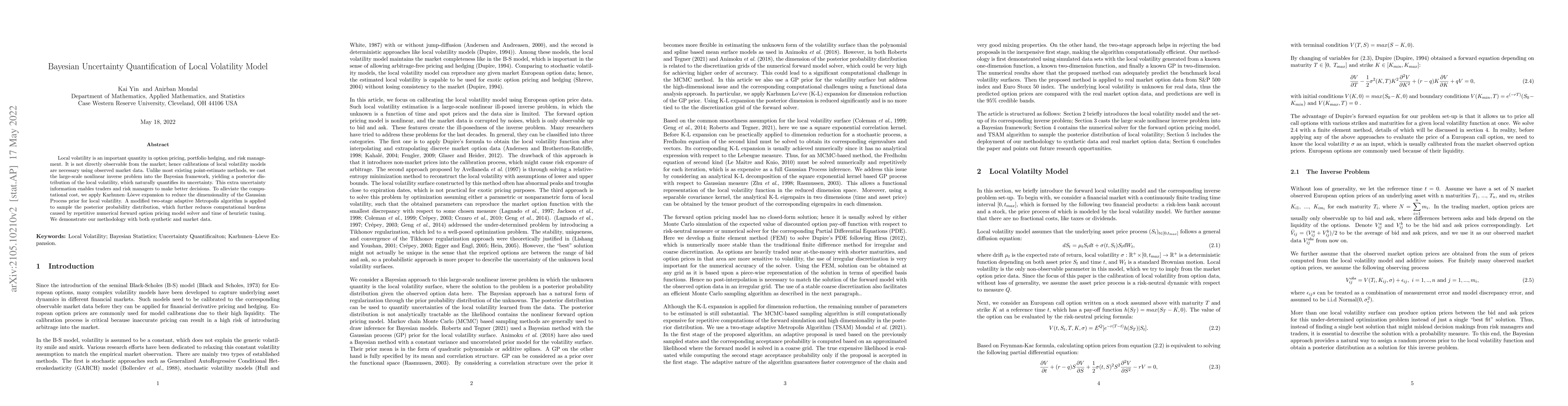 Thumbnail for Bayesian Uncertainty Quantification of Local Volatility Model