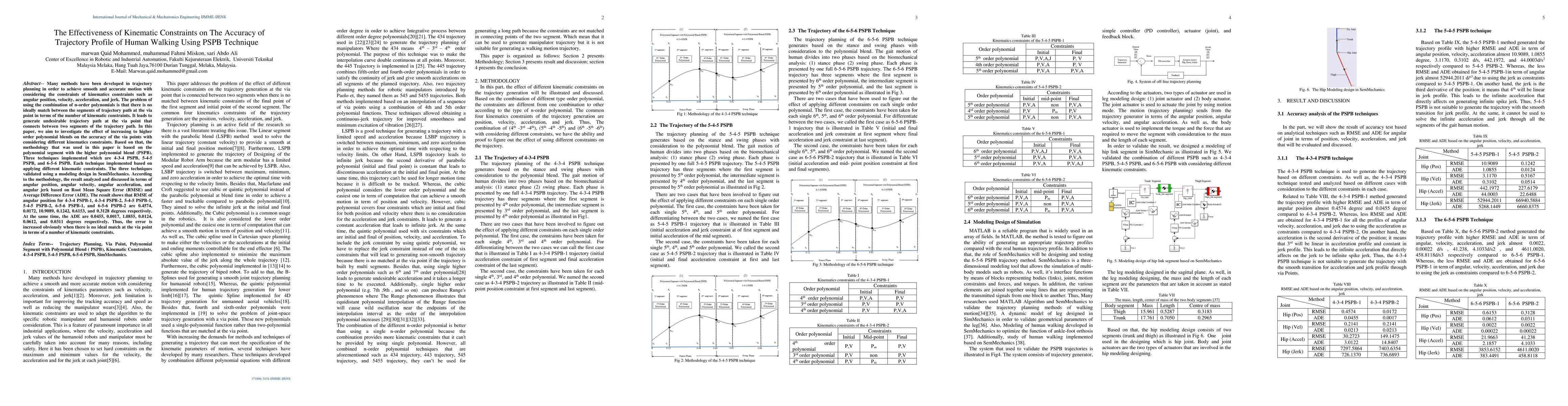 Thumbnail for The Effectiveness of Kinematic Constraints on The Accuracy of Trajectory
  Profile of Human Walking Using PSPB Technique