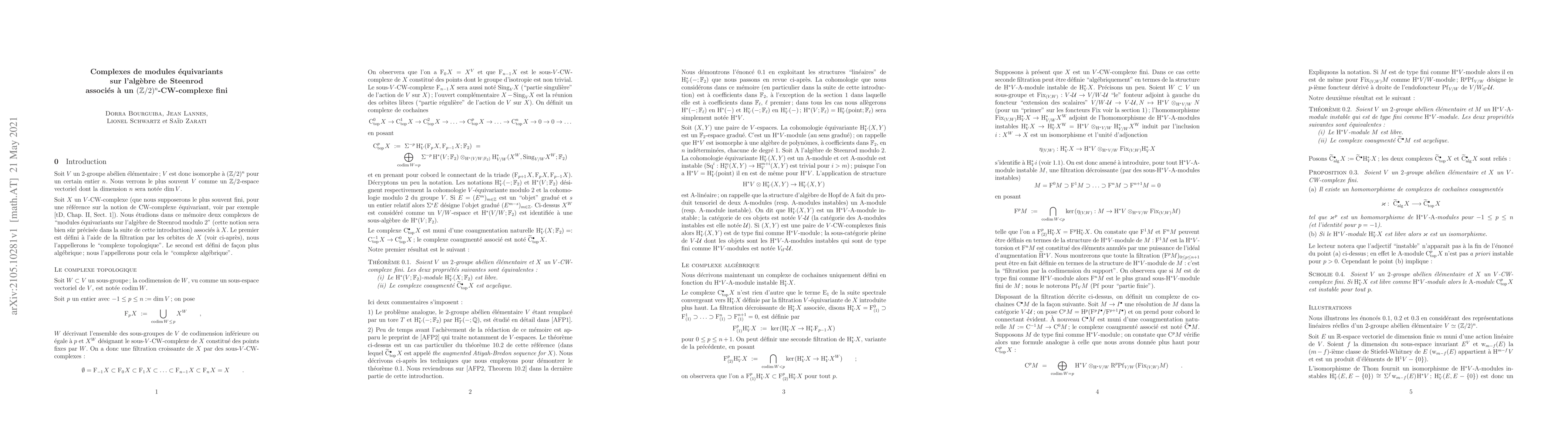 Thumbnail for Complexes de modules \'equivariants sur l'alg\`ebre de Steenrod
  associ\'es \`a un $(\mathbb{Z}/2)^{n}$-CW-complexe fini