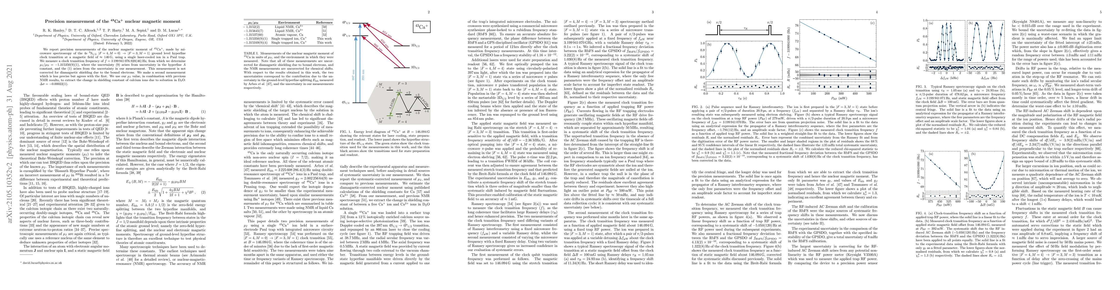 Thumbnail for Precision measurement of the $^{43}$Ca$^{+}$ nuclear magnetic moment