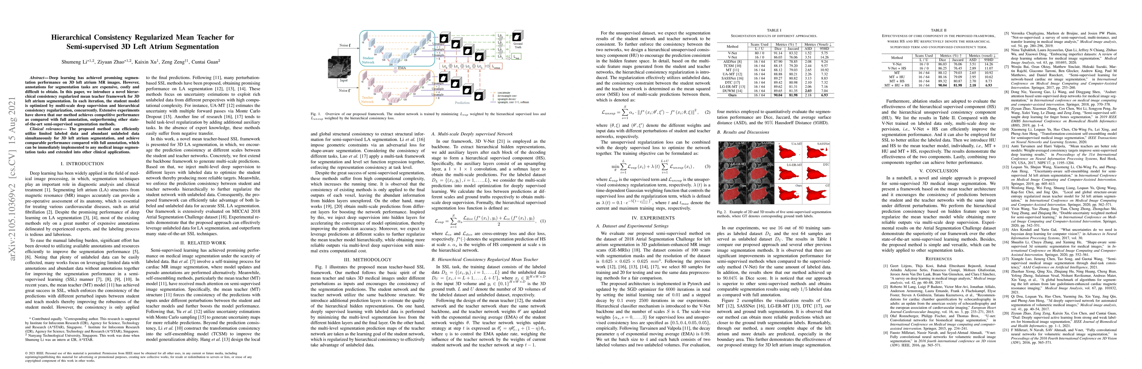 Thumbnail for Hierarchical Consistency Regularized Mean Teacher for Semi-supervised 3D
  Left Atrium Segmentation