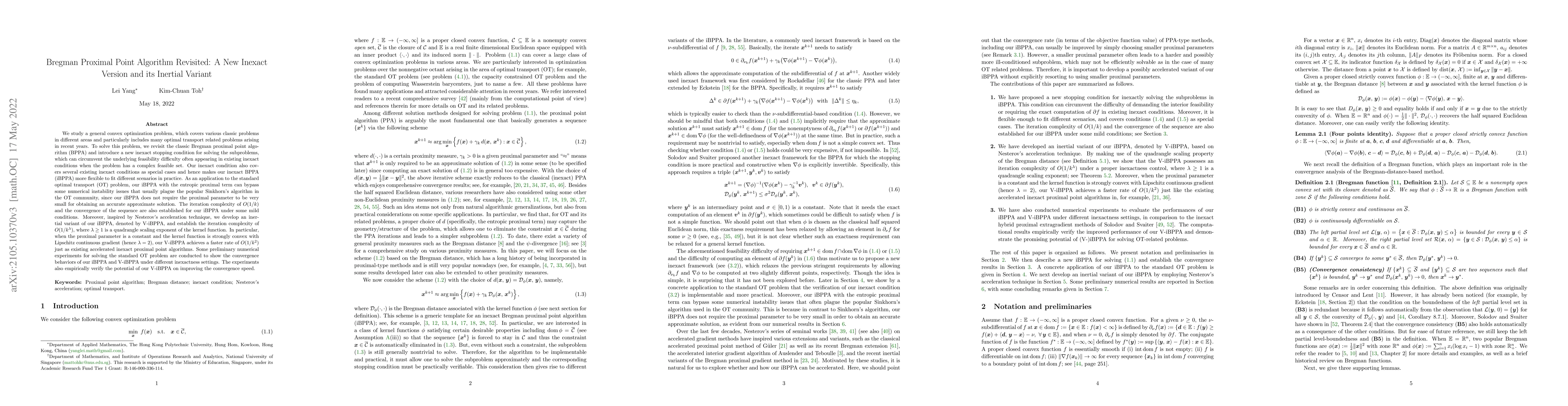 Thumbnail for Bregman Proximal Point Algorithm Revisited: A New Inexact Version and
  its Inertial Variant