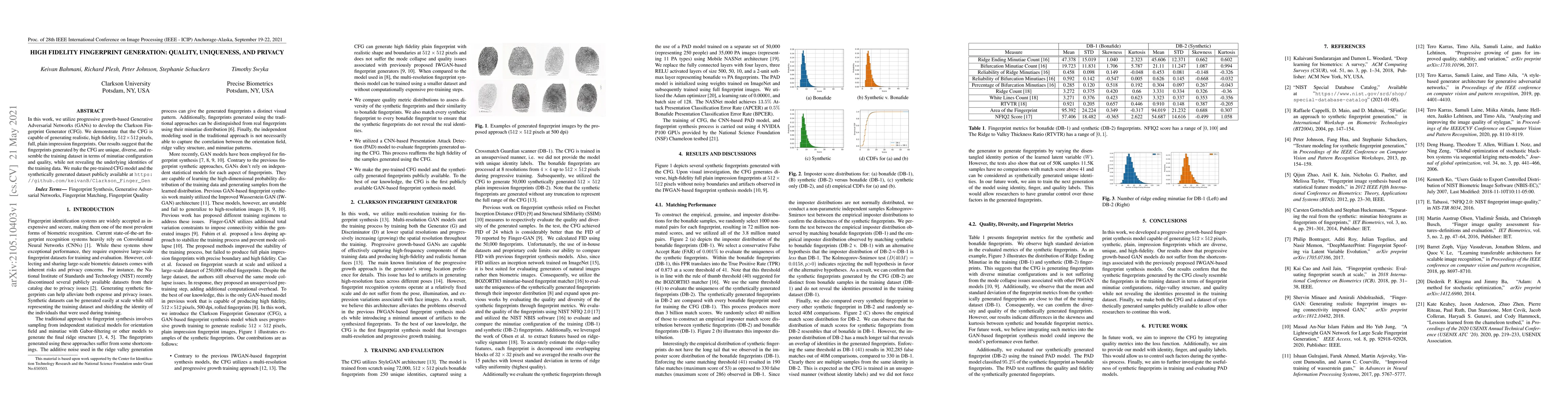 Thumbnail for High Fidelity Fingerprint Generation: Quality, Uniqueness, and Privacy