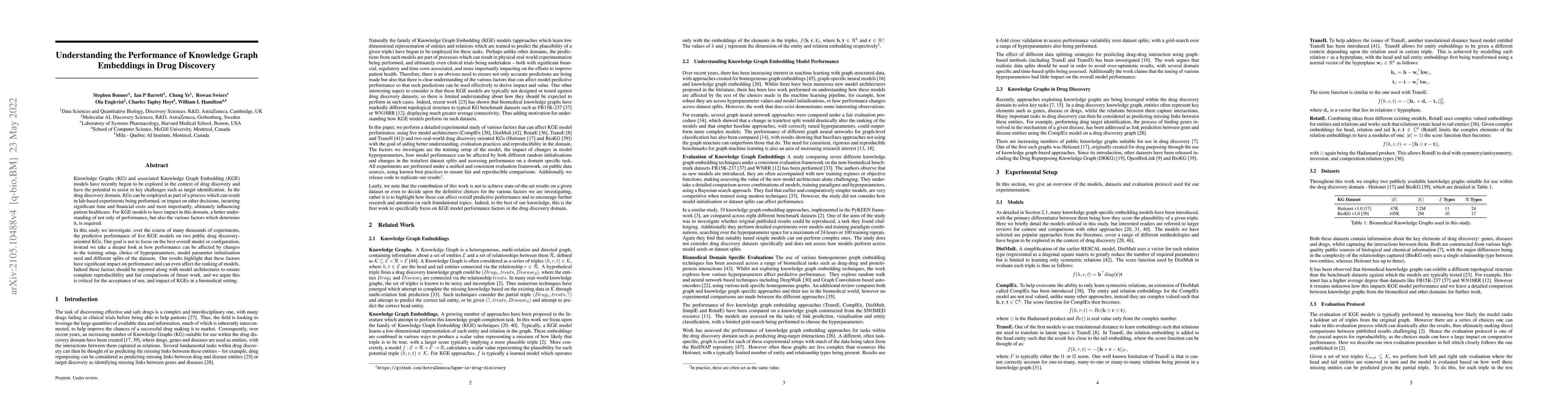 Thumbnail for Understanding the Performance of Knowledge Graph Embeddings in Drug
  Discovery
