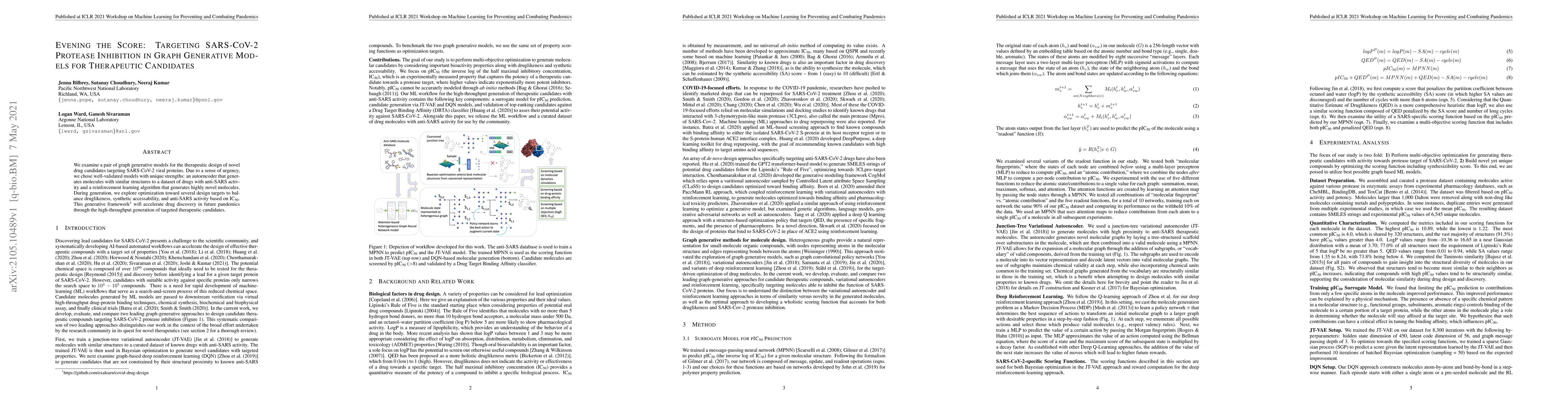 Thumbnail for Evening the Score: Targeting SARS-CoV-2 Protease Inhibition in Graph
  Generative Models for Therapeutic Candidates
