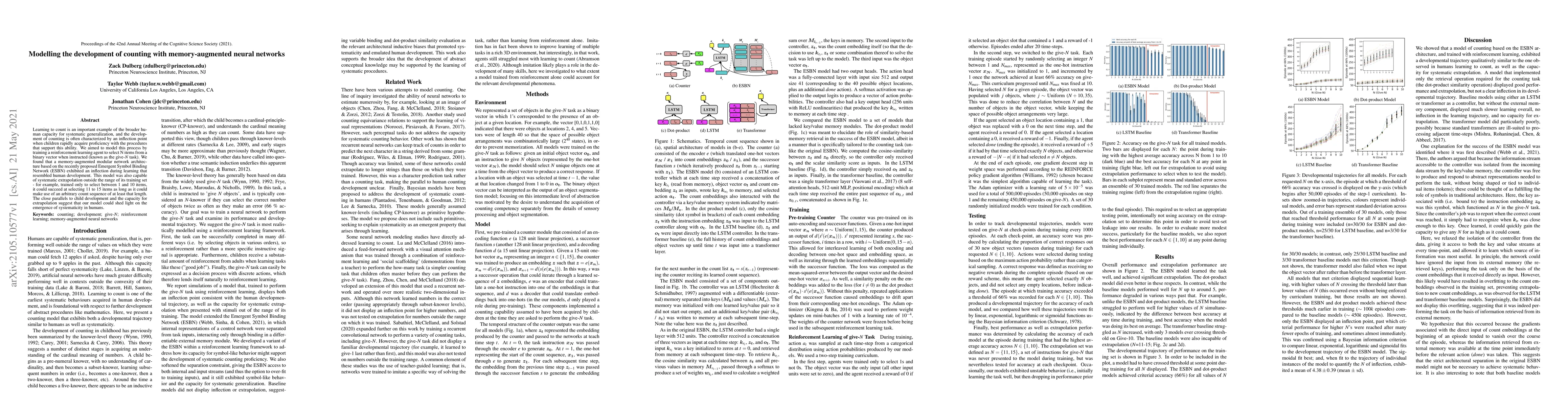 Thumbnail for Modelling the development of counting with memory-augmented neural
  networks