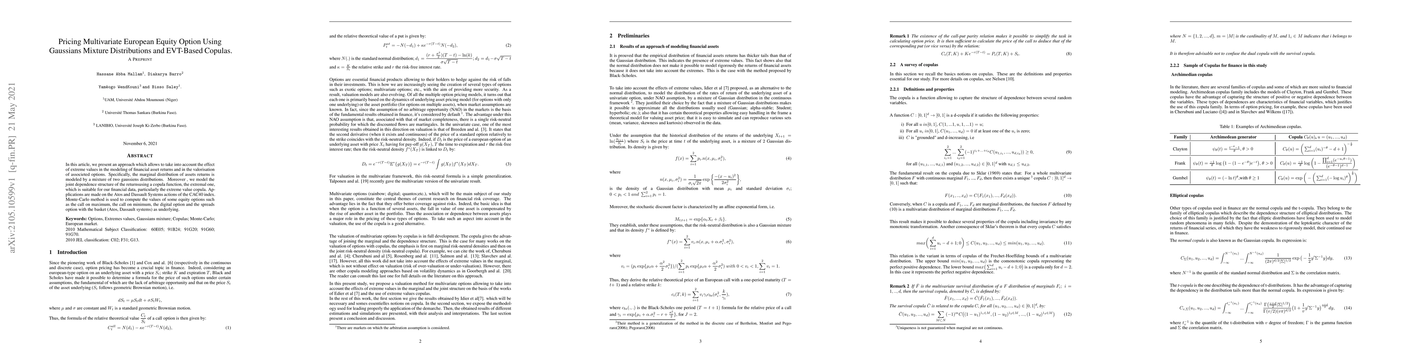Thumbnail for Pricing multivariate european equity option using gaussian mixture
  distributions and evt-based copulas