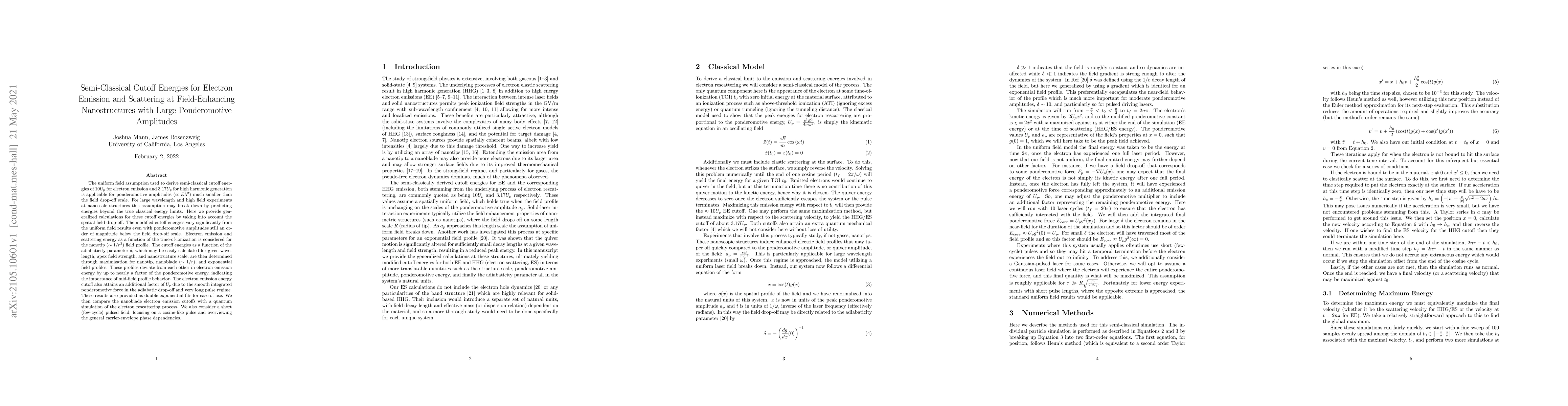 Thumbnail for Semi-Classical Cutoff Energies for Electron Emission and Scattering at
  Field-Enhancing Nanostructures with Large Ponderomotive Amplitudes