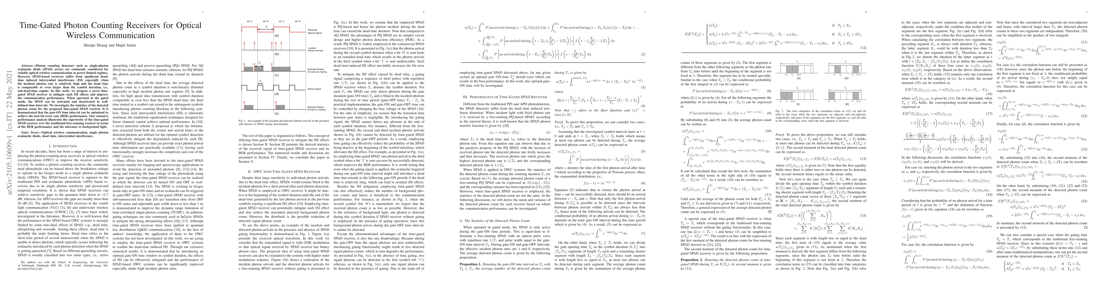 Thumbnail for Time-Gated Photon Counting Receivers for Optical Wireless Communication