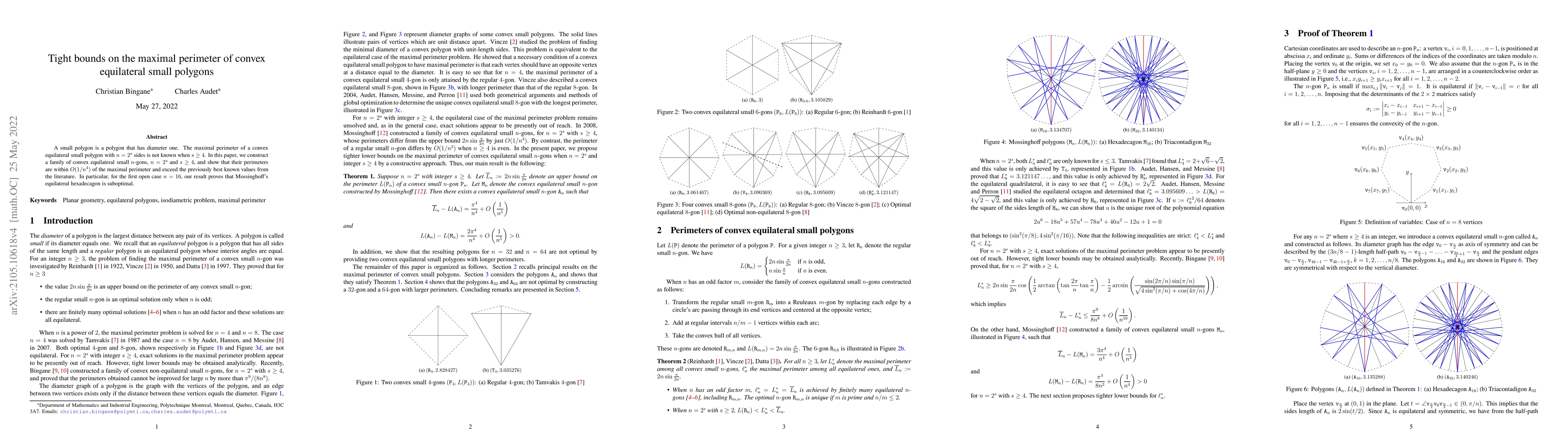 Thumbnail for Tight bounds on the maximal perimeter of convex equilateral small
  polygons