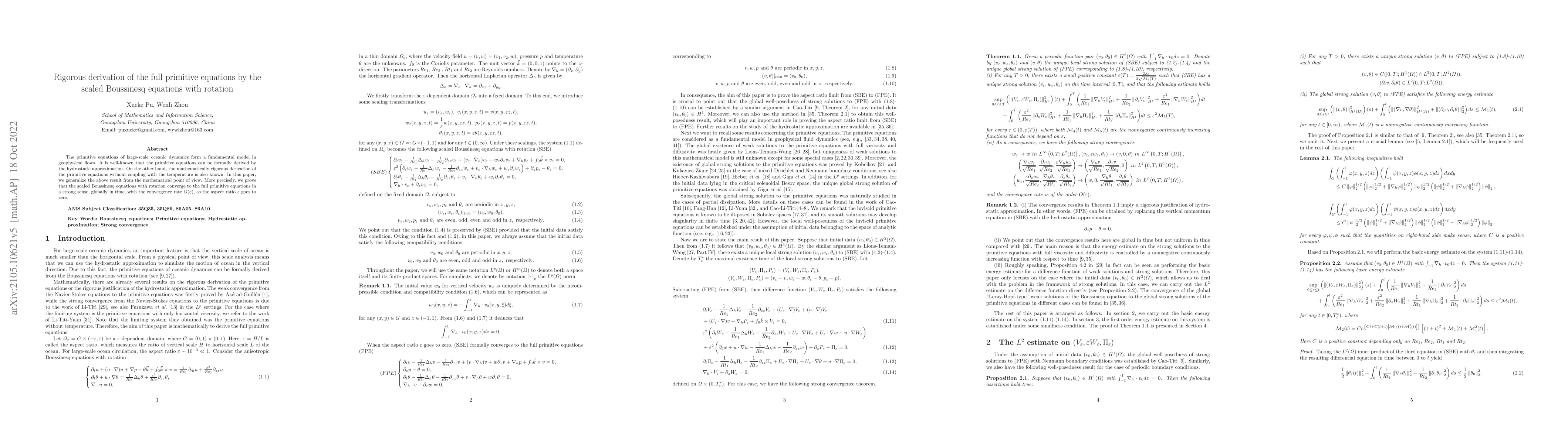Thumbnail for Rigorous derivation of the full primitive equations by the scaled
  Boussinesq equations with rotation