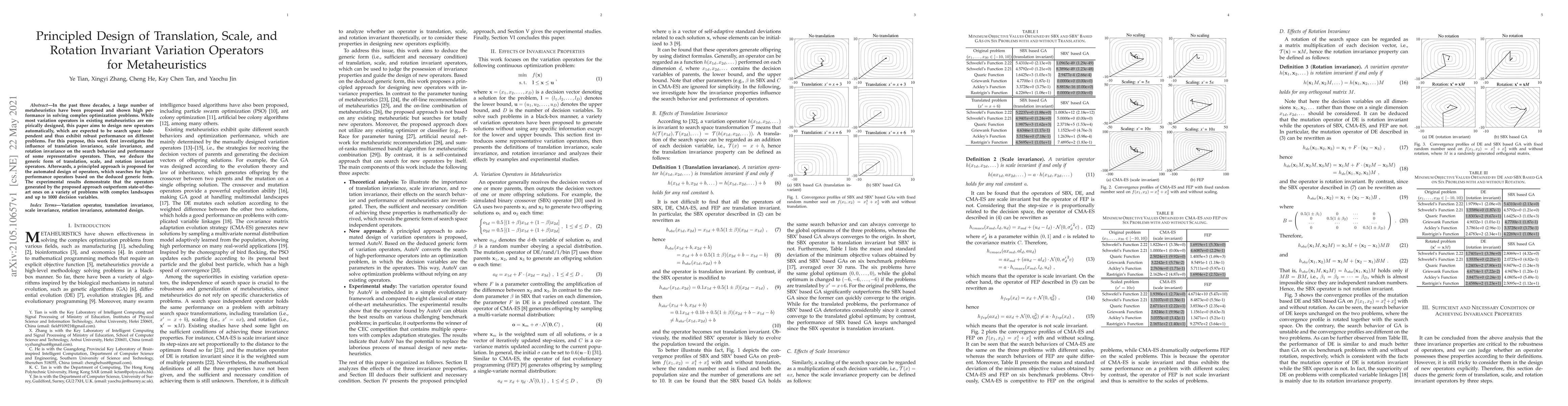 Thumbnail for Principled Design of Translation, Scale, and Rotation Invariant
  Variation Operators for Metaheuristics
