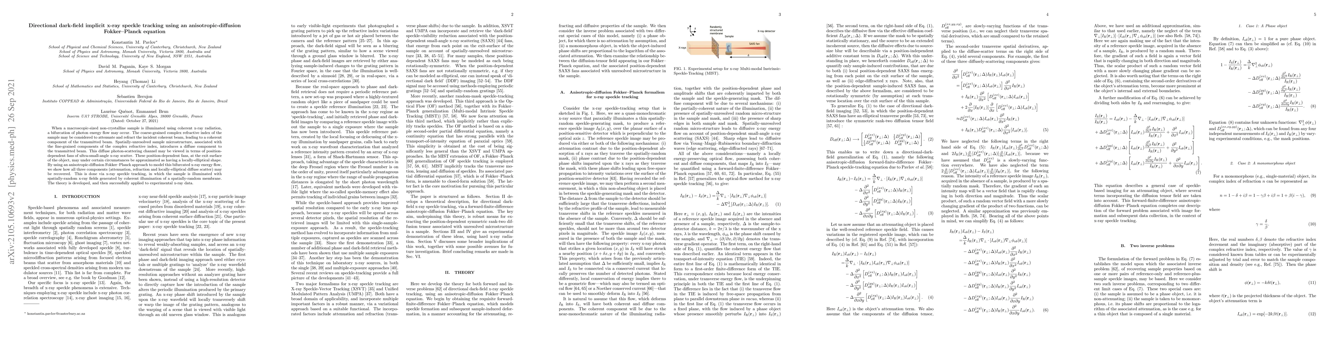 Thumbnail for Directional dark-field implicit x-ray speckle tracking using an
  anisotropic-diffusion Fokker-Planck equation
