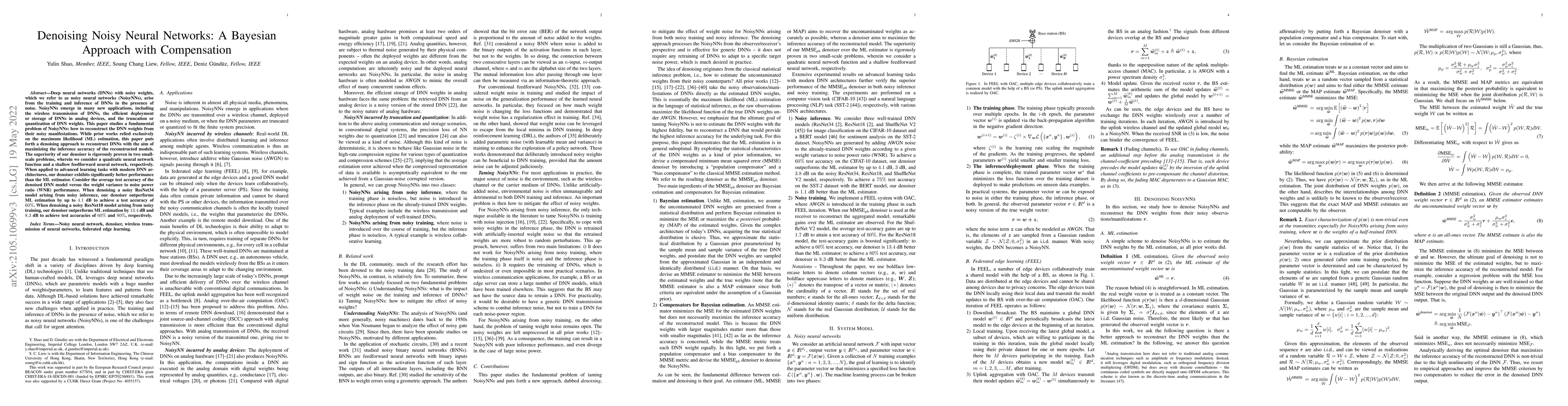 Thumbnail for Denoising Noisy Neural Networks: A Bayesian Approach with Compensation