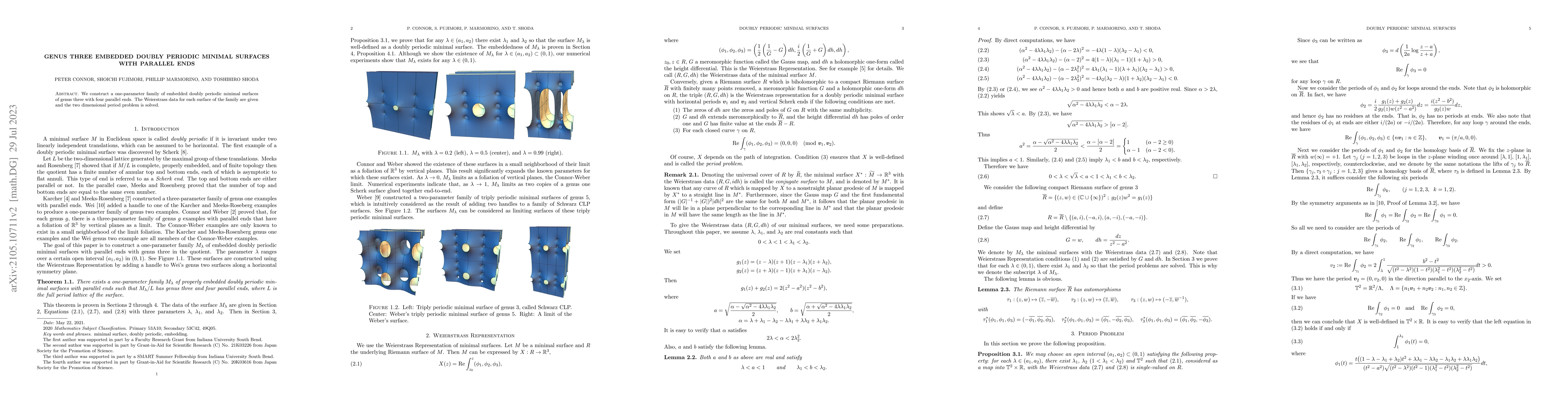 Thumbnail for Genus three embedded doubly periodic minimal surfaces with parallel ends