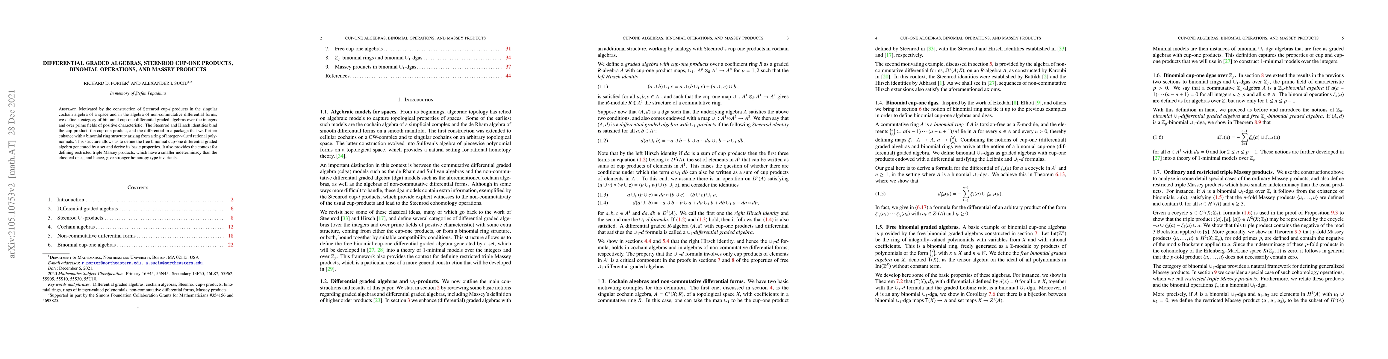 Thumbnail for Differential graded algebras, Steenrod cup-one products, binomial
  operations, and Massey products
