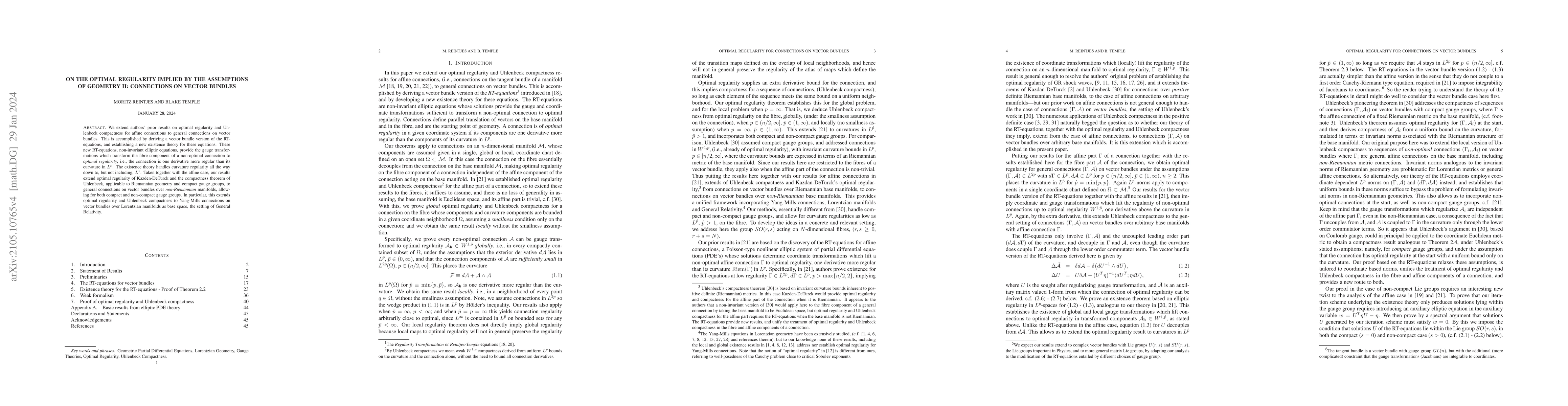 Thumbnail for On the Optimal Regularity Implied by the Assumptions of Geometry II:
  Connections on Vector Bundles