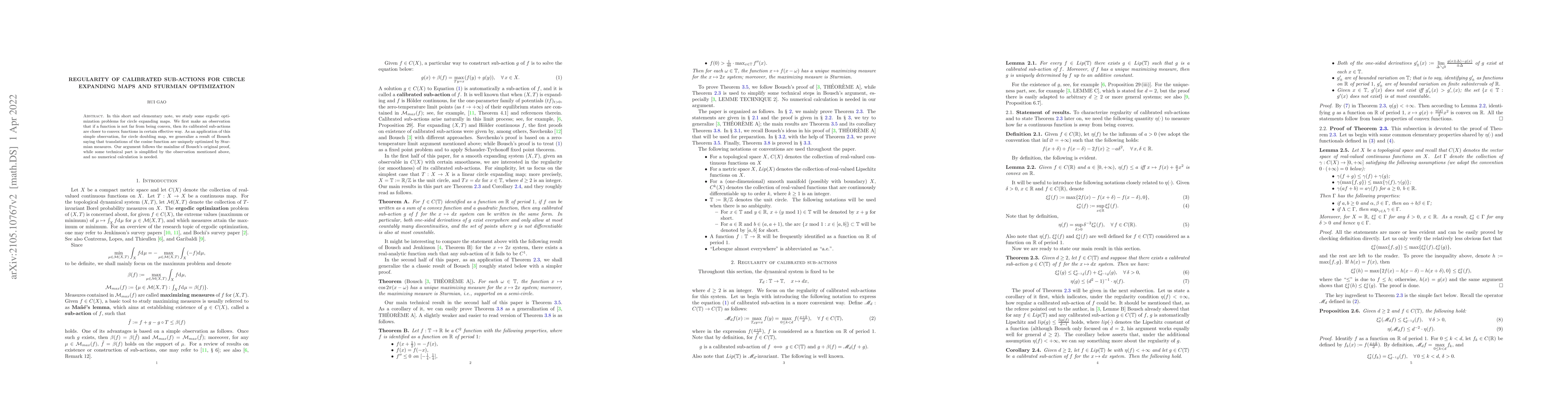 Thumbnail for Regularity of calibrated sub-actions for circle expanding maps and
  Sturmian optimization