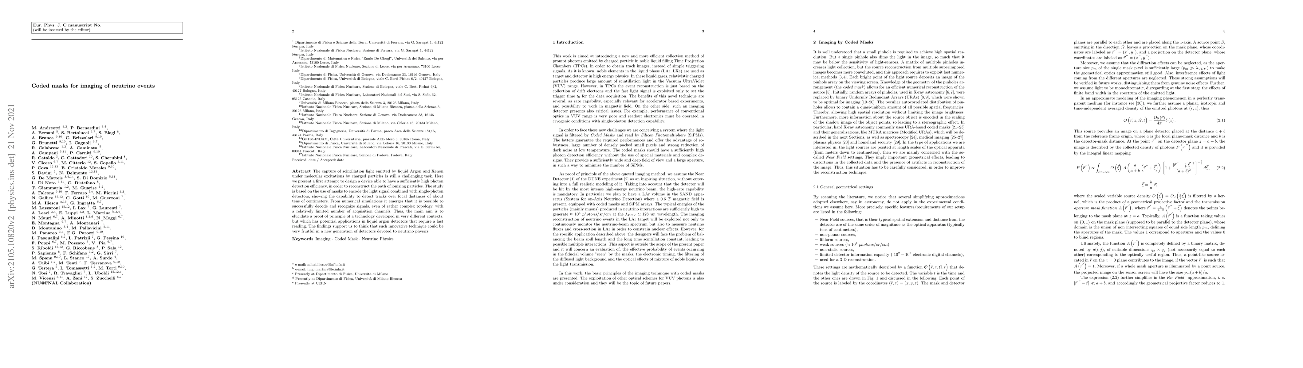 Thumbnail for Coded masks for imaging of neutrino events