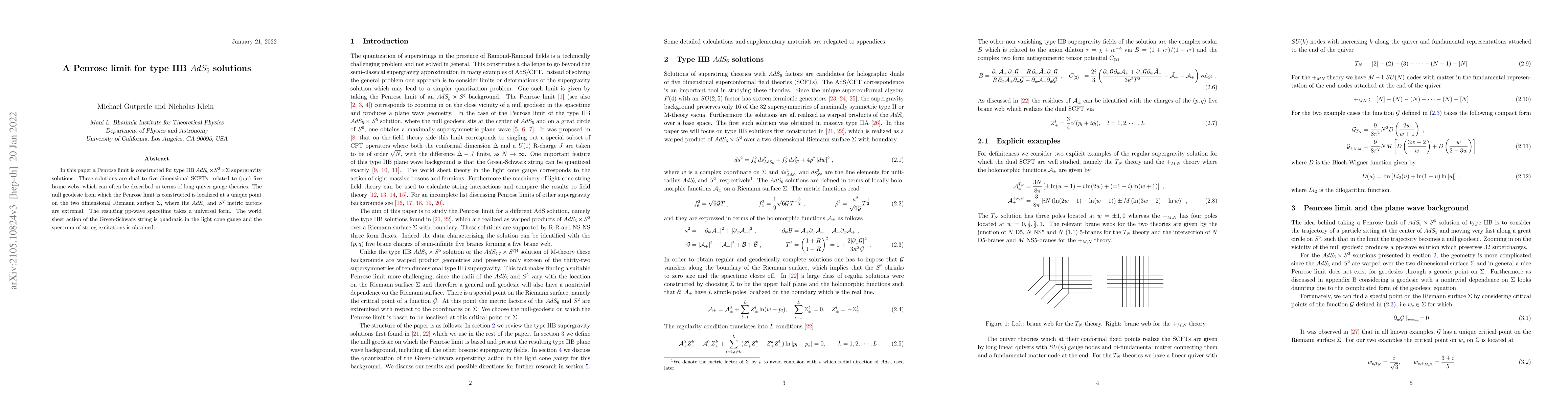 Thumbnail for A Penrose limit for type IIB $AdS_6$ solutions