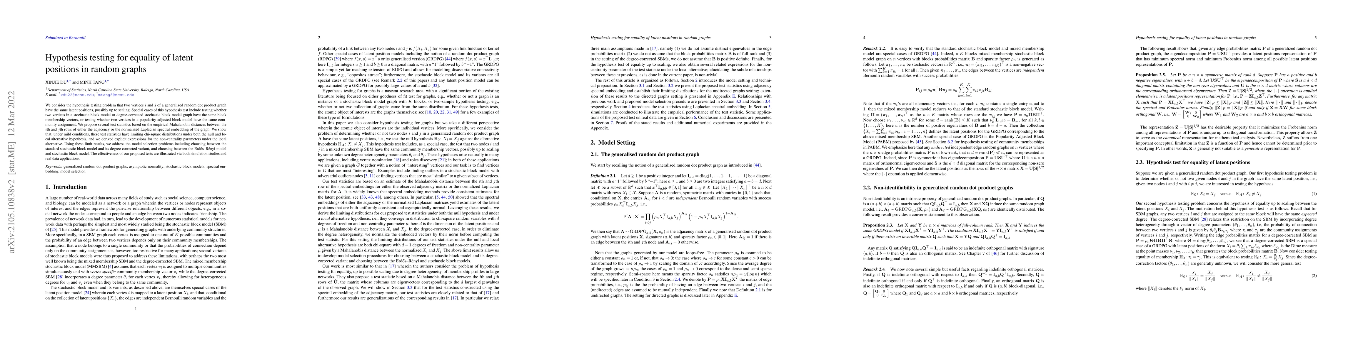 Thumbnail for Hypothesis Testing for Equality of Latent Positions in Random Graphs