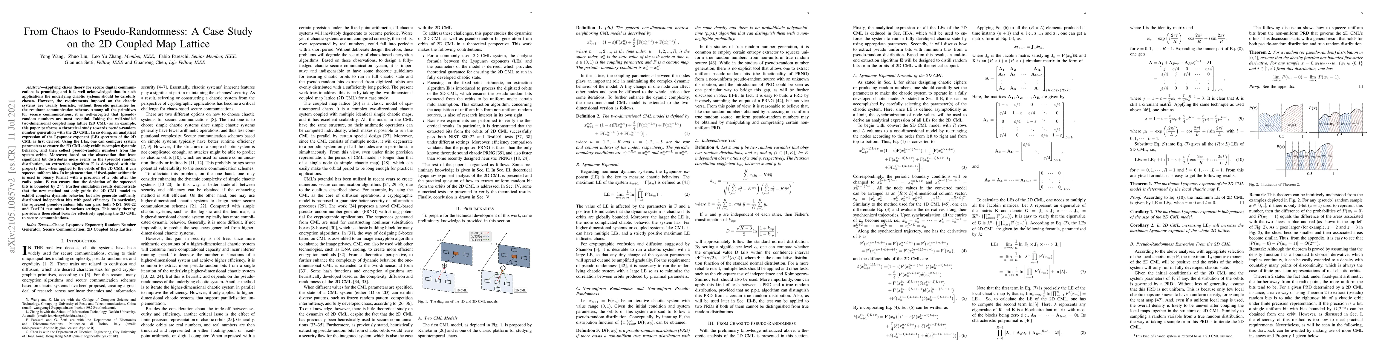 Thumbnail for From Chaos to Pseudo-Randomness: A Case Study on the 2D Coupled Map
  Lattice