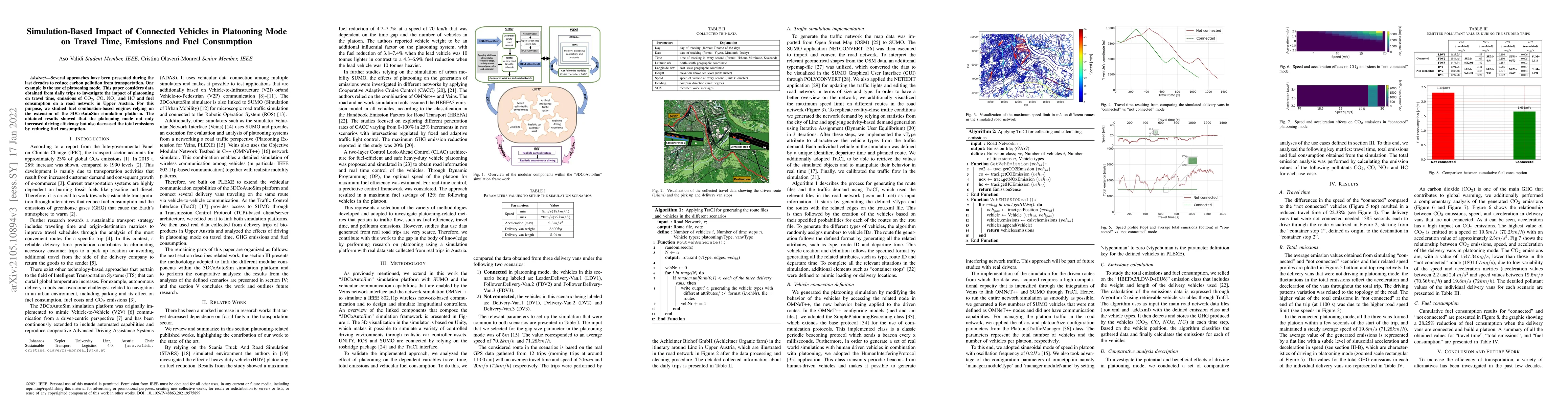 Thumbnail for Simulation-Based Impact of Connected Vehicles in Platooning Mode on
  Travel Time, Emissions and Fuel Consumption