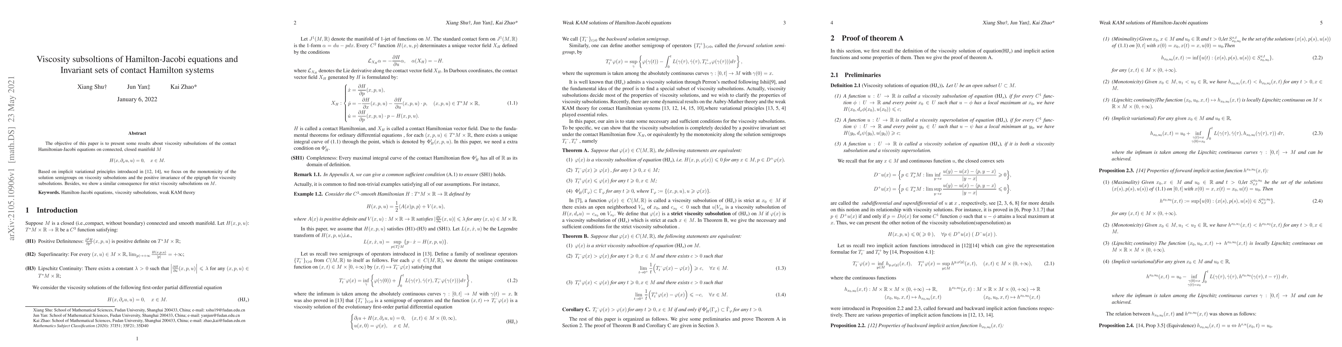 Thumbnail for Viscosity subsoltions of Hamilton-Jacobi equations and Invariant sets of
  contact Hamilton systems