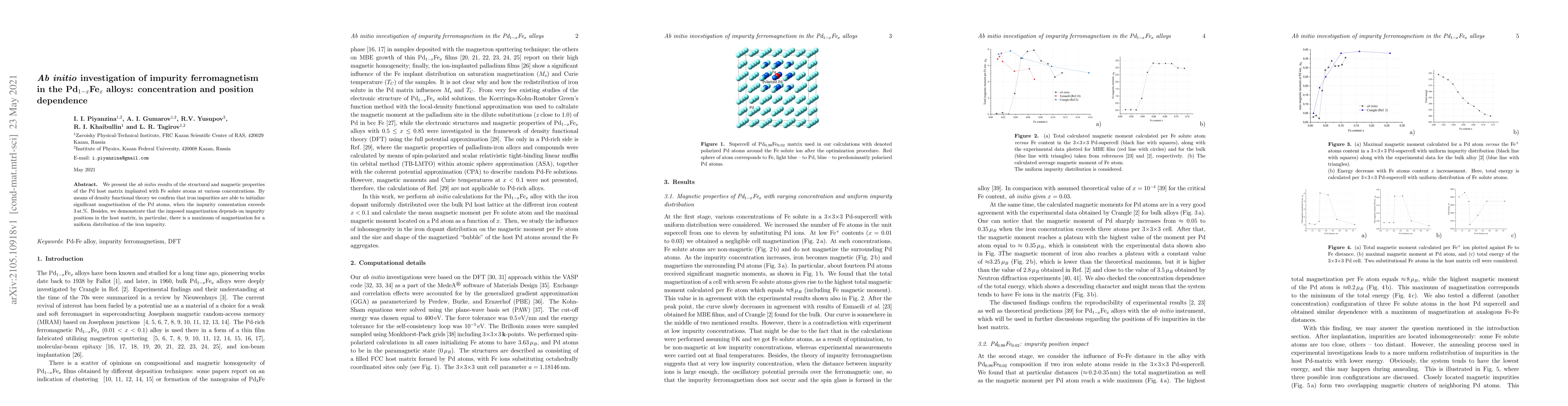 Thumbnail for Ab initio investigation of impurity ferromagnetism in the Pd1-xFex
  alloys: concentration and position dependence