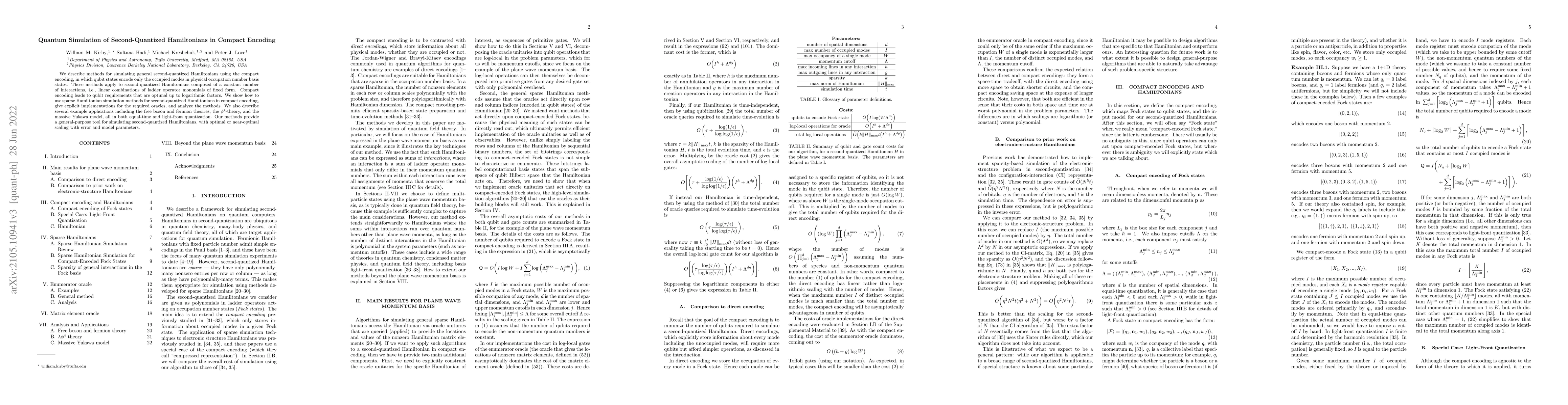 Thumbnail for Quantum Simulation of Second-Quantized Hamiltonians in Compact Encoding