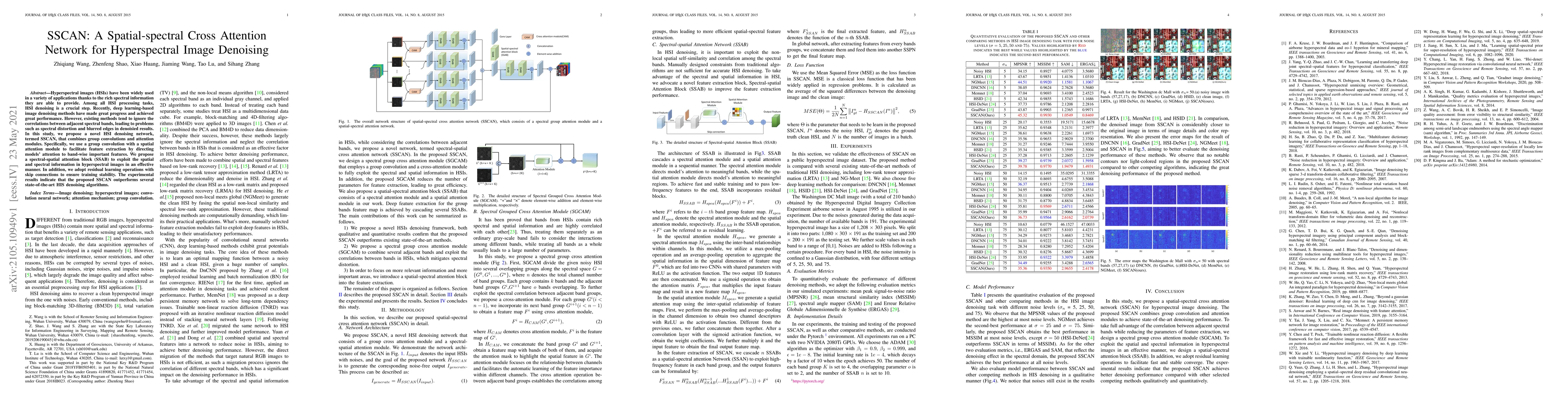 Thumbnail for SSCAN: A Spatial-spectral Cross Attention Network for Hyperspectral
  Image Denoising