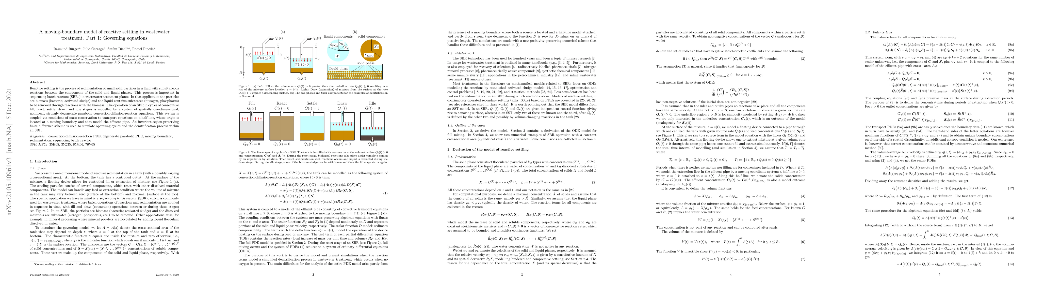 Thumbnail for A moving-boundary model of reactive settling in wastewater treatment.
  Part 1: Governing equations