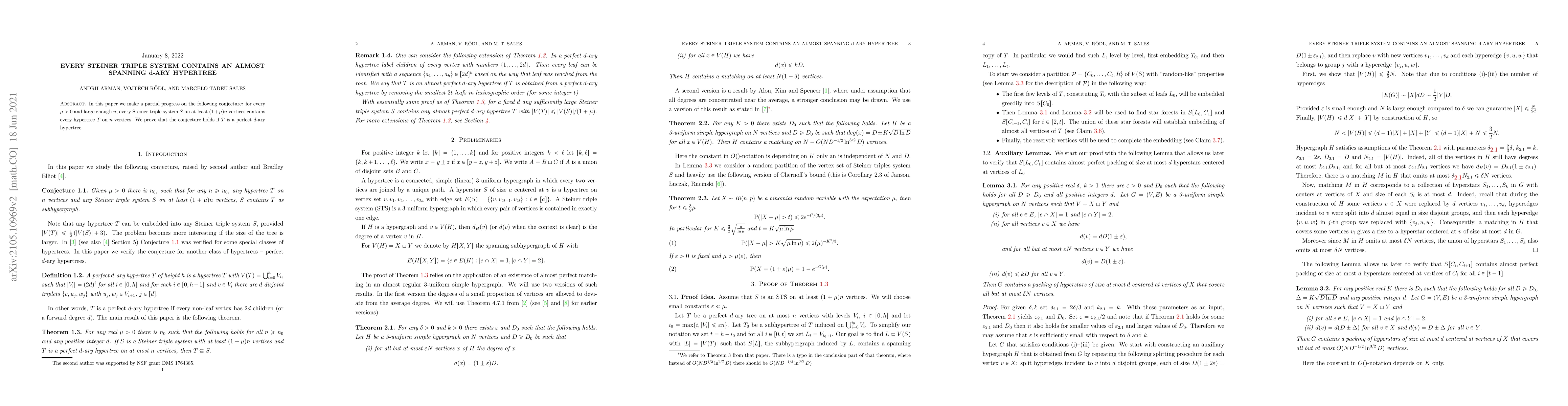 Thumbnail for Every Steiner triple system contains an almost spanning d-ary hypertree